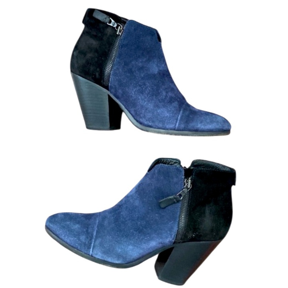 Rag & Bone Black Blue Suede Ankle Heel Boots Size 40